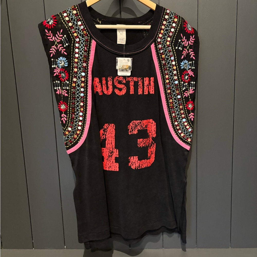 NWT Free People Black and Red Graphic Tee TUNIC, Boho